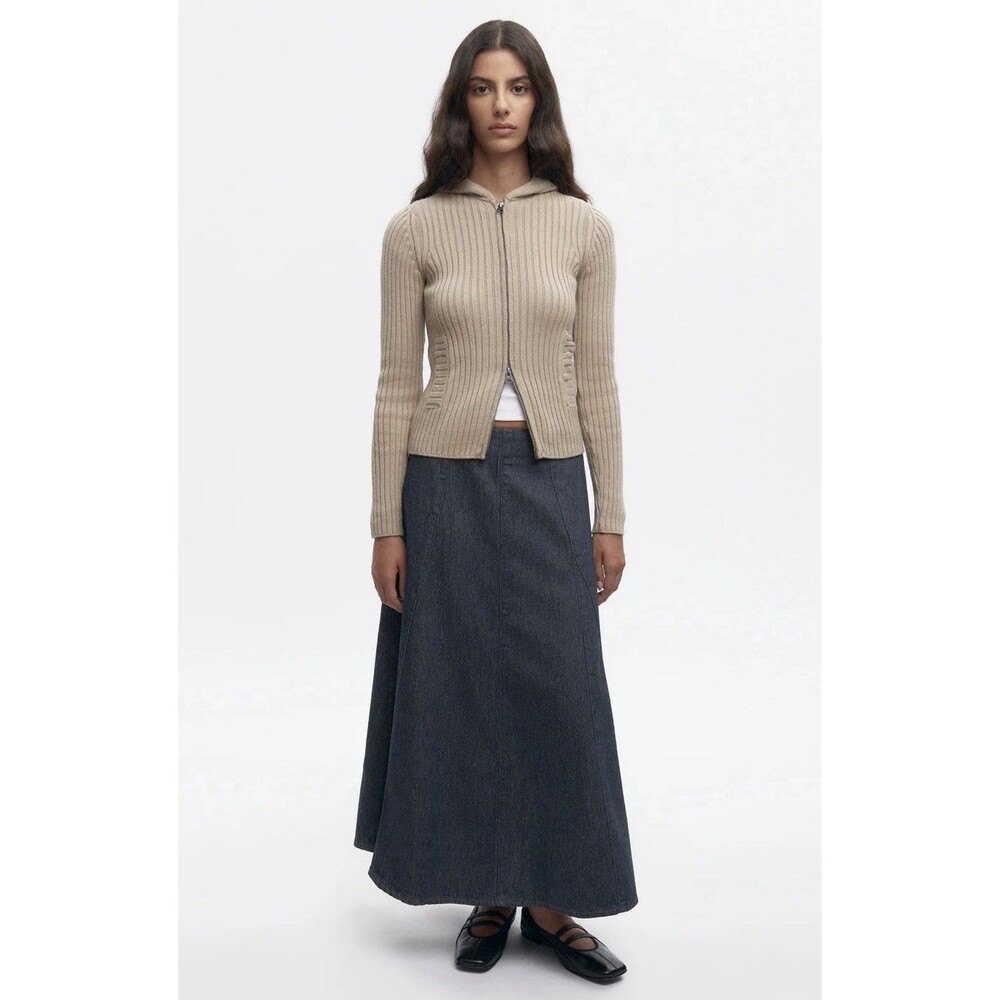 NWT Kotn Wave Midi Denim Skirt Womens Size SP Small Petite
